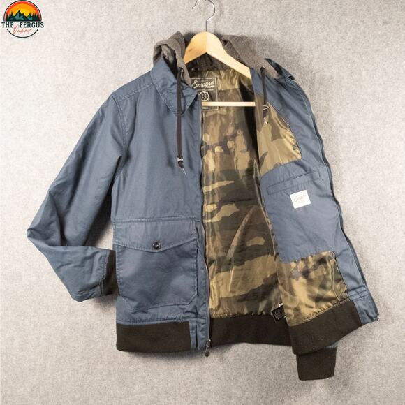 Empyre Y2K Bomber Jacket Blue Cotton Canvas Long Sleeve Hooded Full-Zip Men's S - Picture 3 of 15